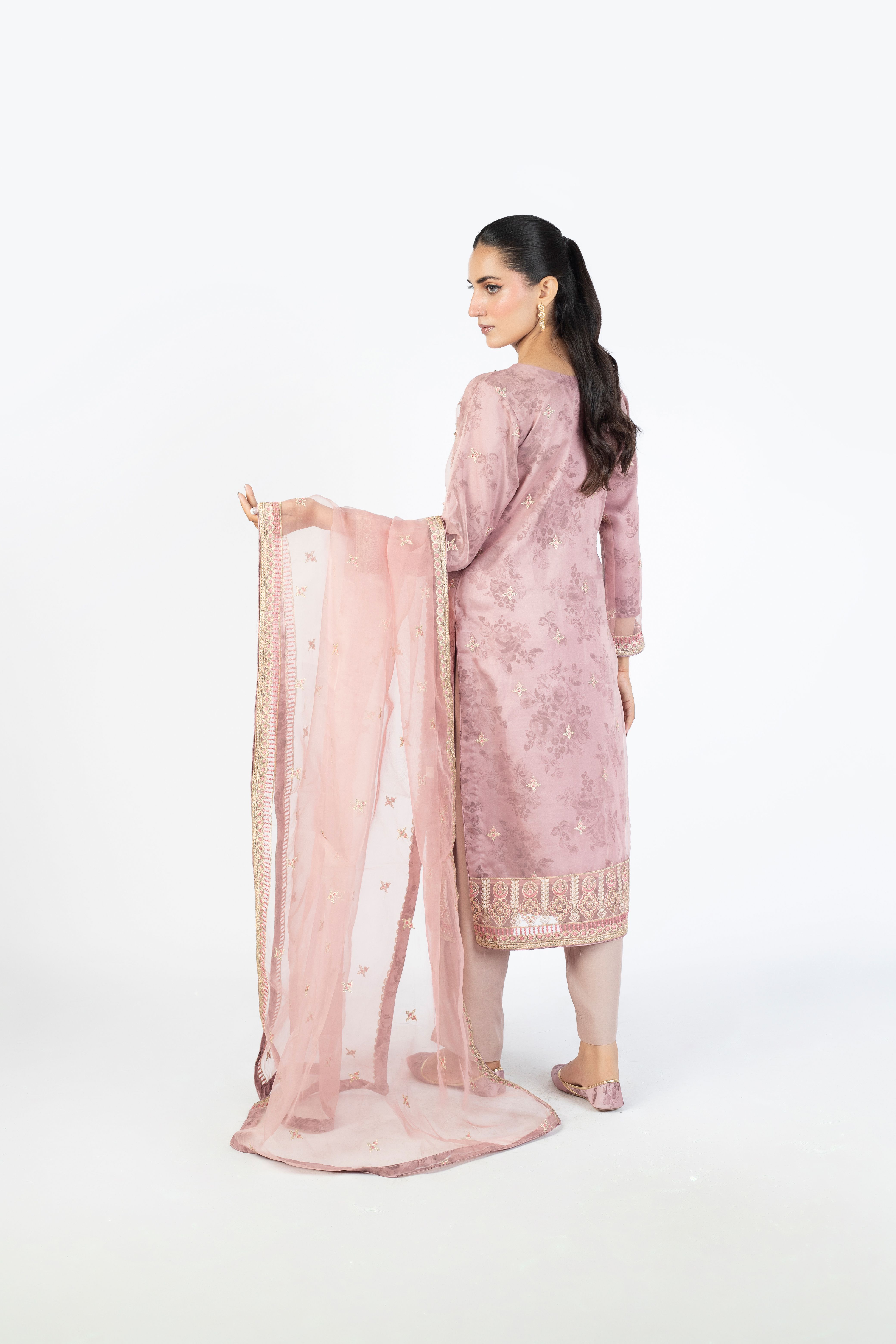 Onion Pink Handmade Embellished Organza Ensemble - Image 4 thumbnail 5