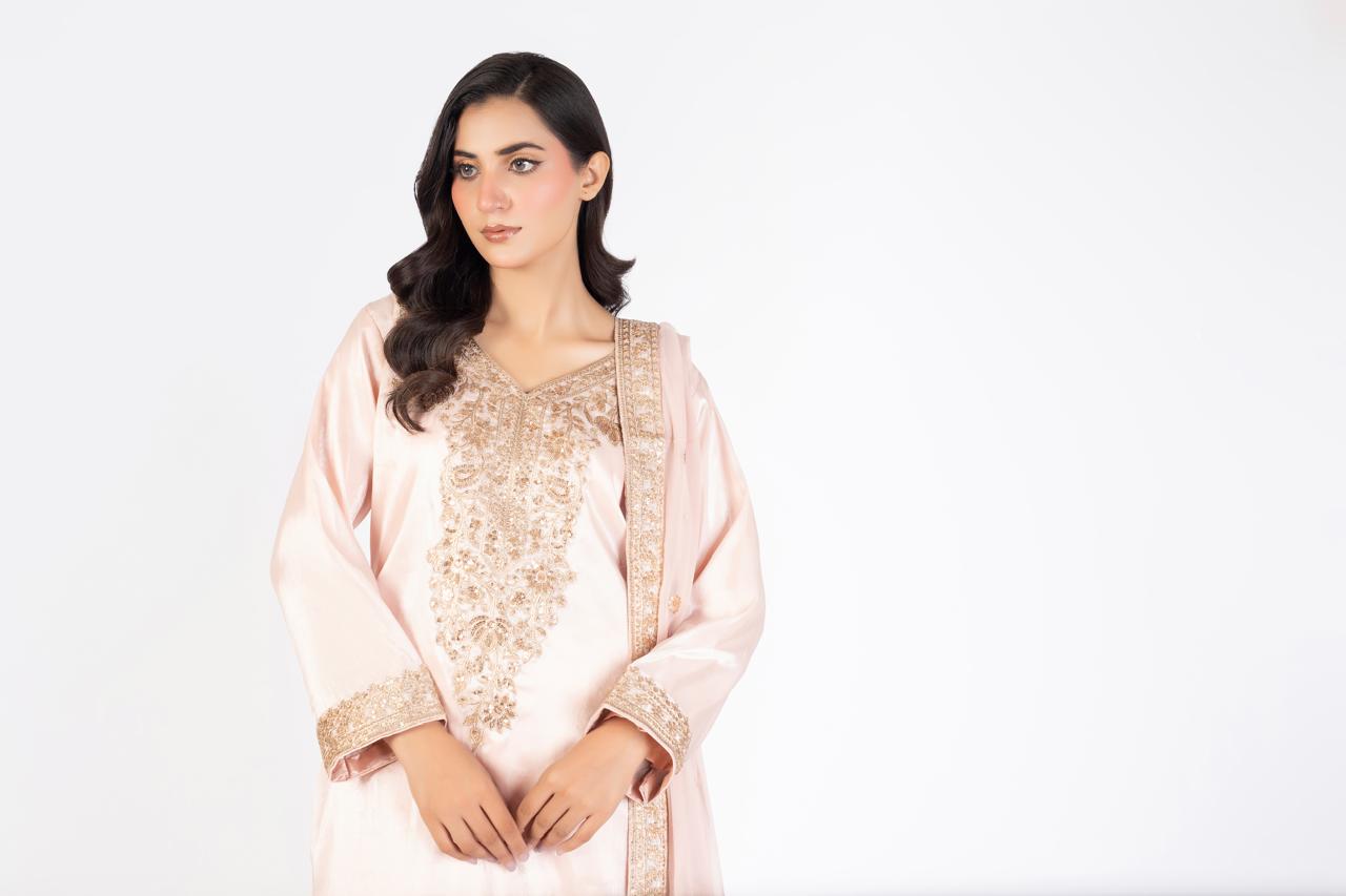 Elegant Pastel Pink Pure Sheesha Silk - Image 1 thumbnail 3