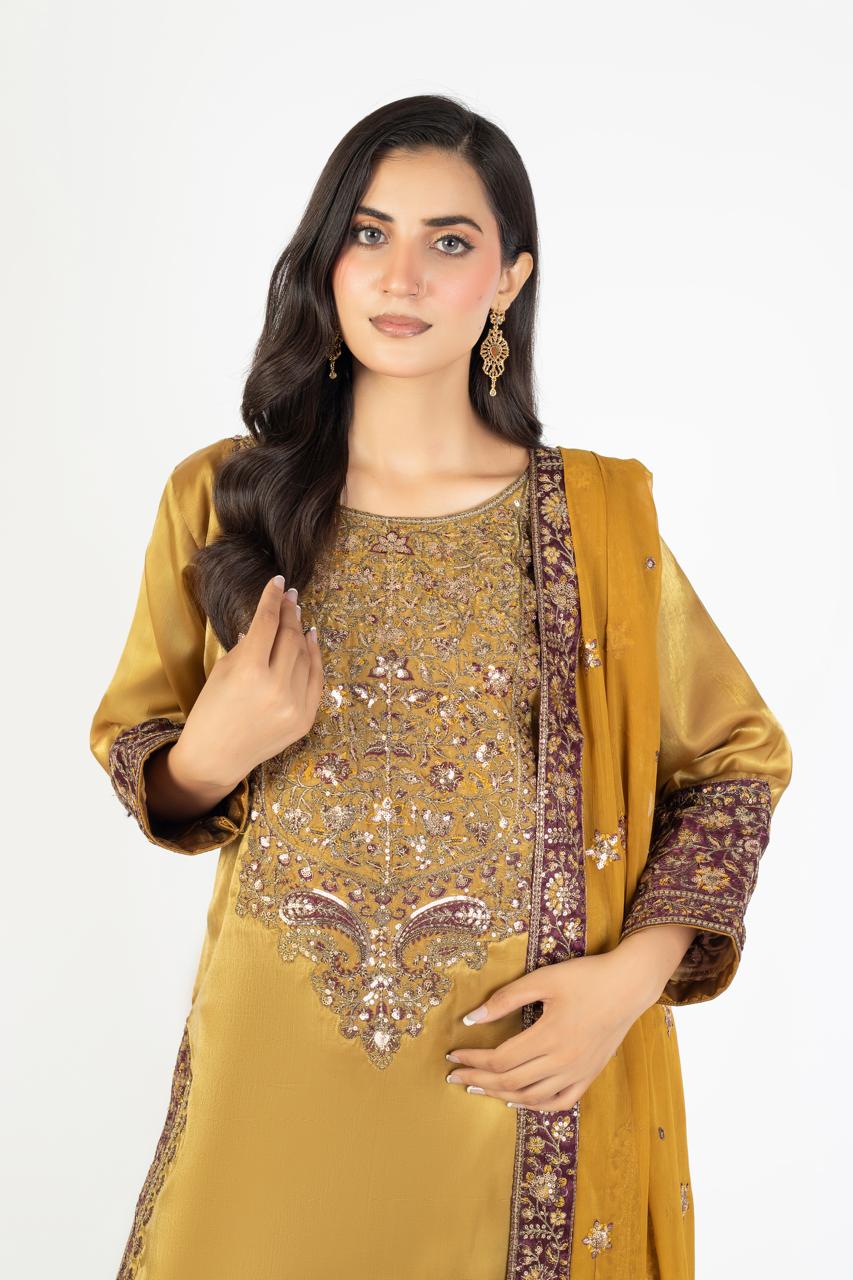 Elegant Mustard Pure Sheesha Silk - Image 1 thumbnail 5