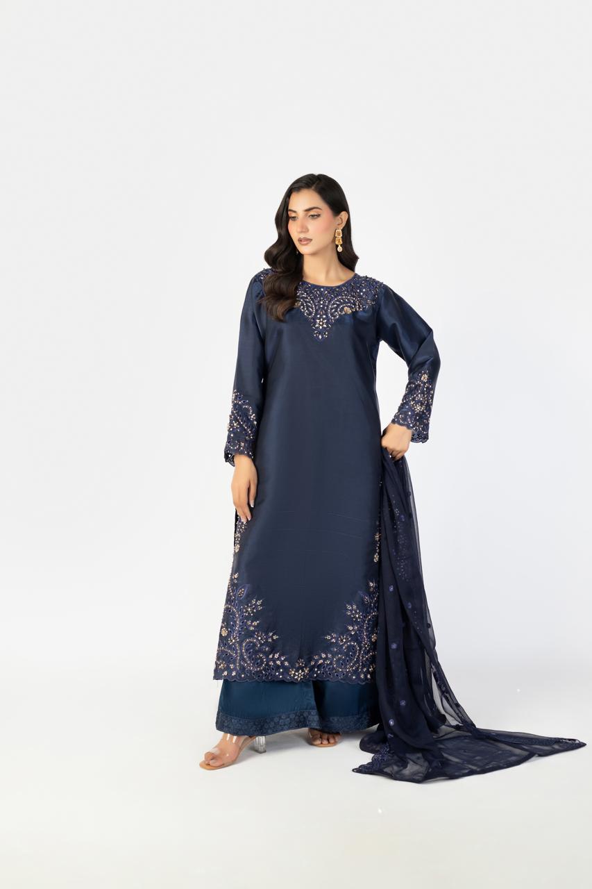 Navy Blue Pure Sheesha Silk - Image 1 thumbnail 3