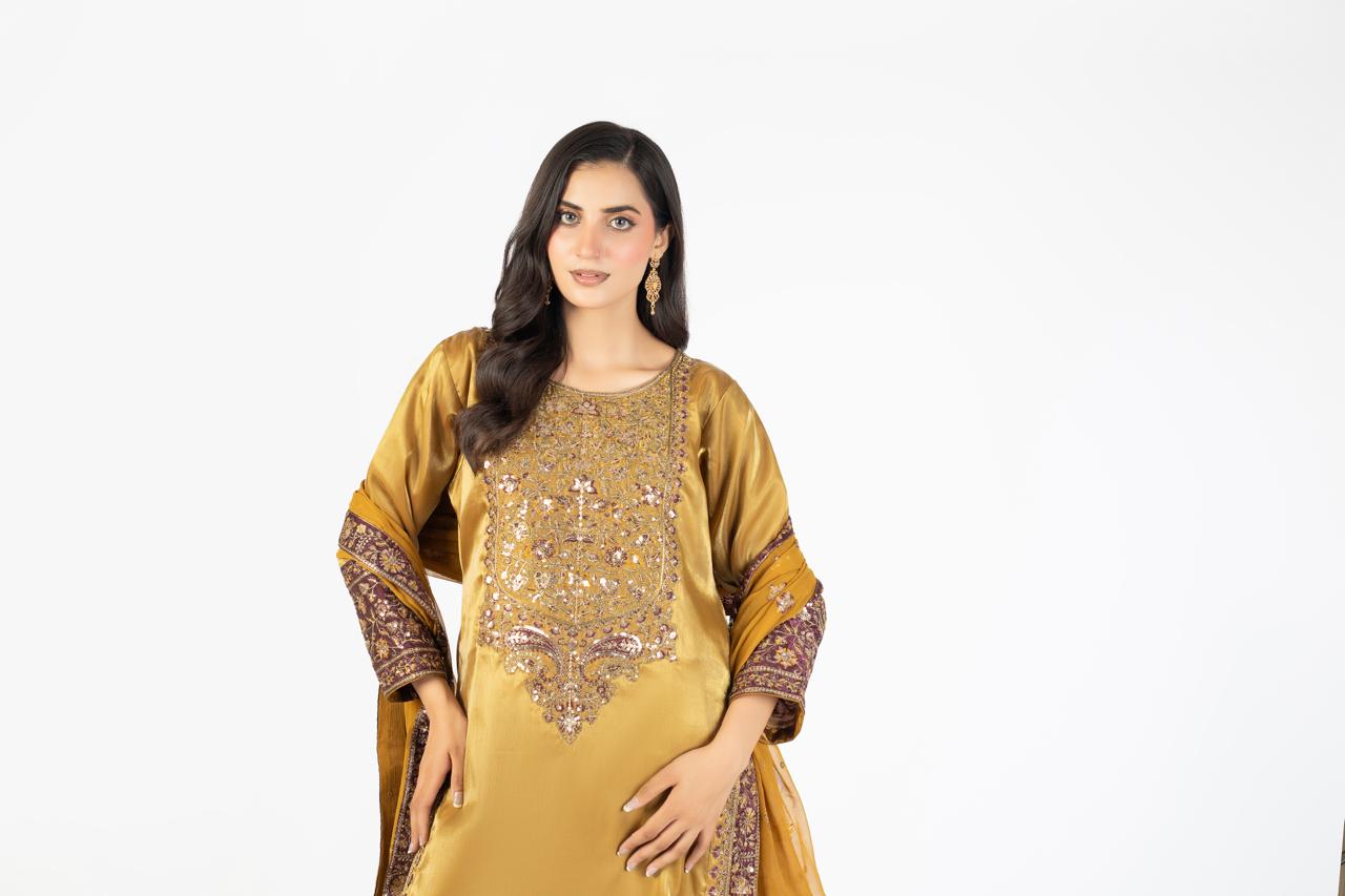 Elegant Mustard Pure Sheesha Silk - Image 1 thumbnail 4