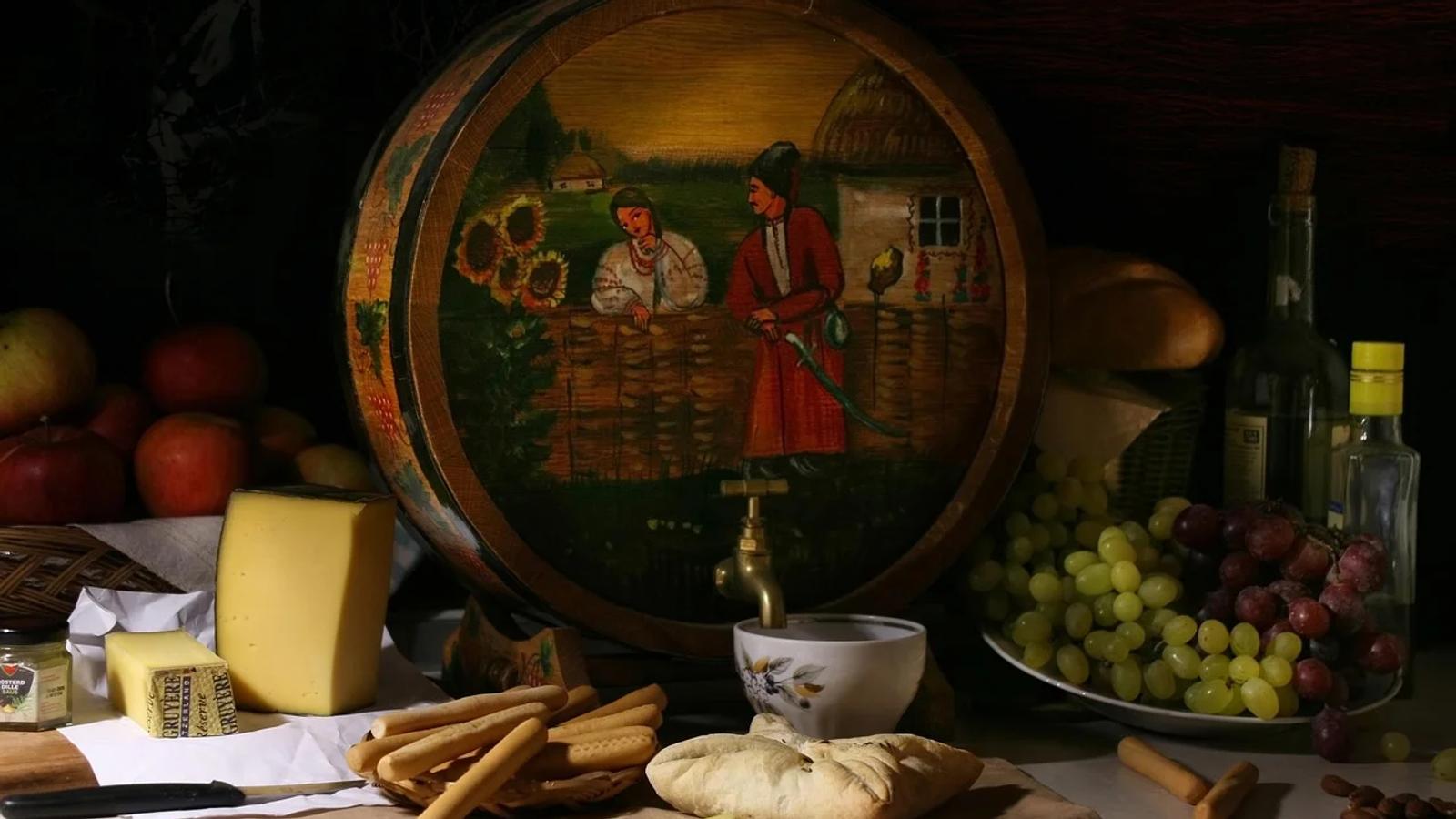 Still life with painted barrel, Peasant, Dinner image