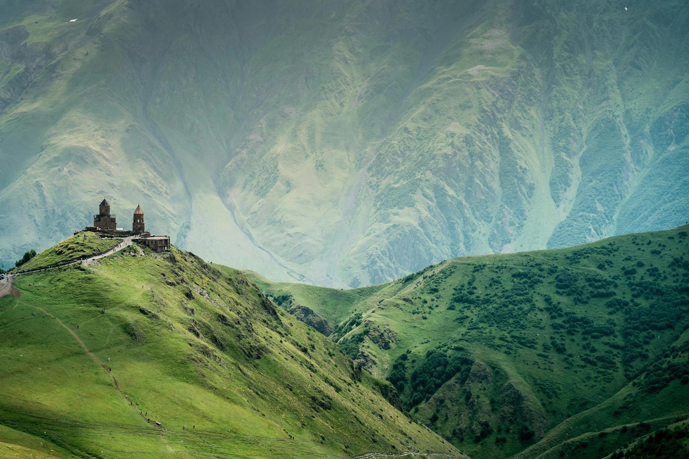 aerial photography of mountain ridge