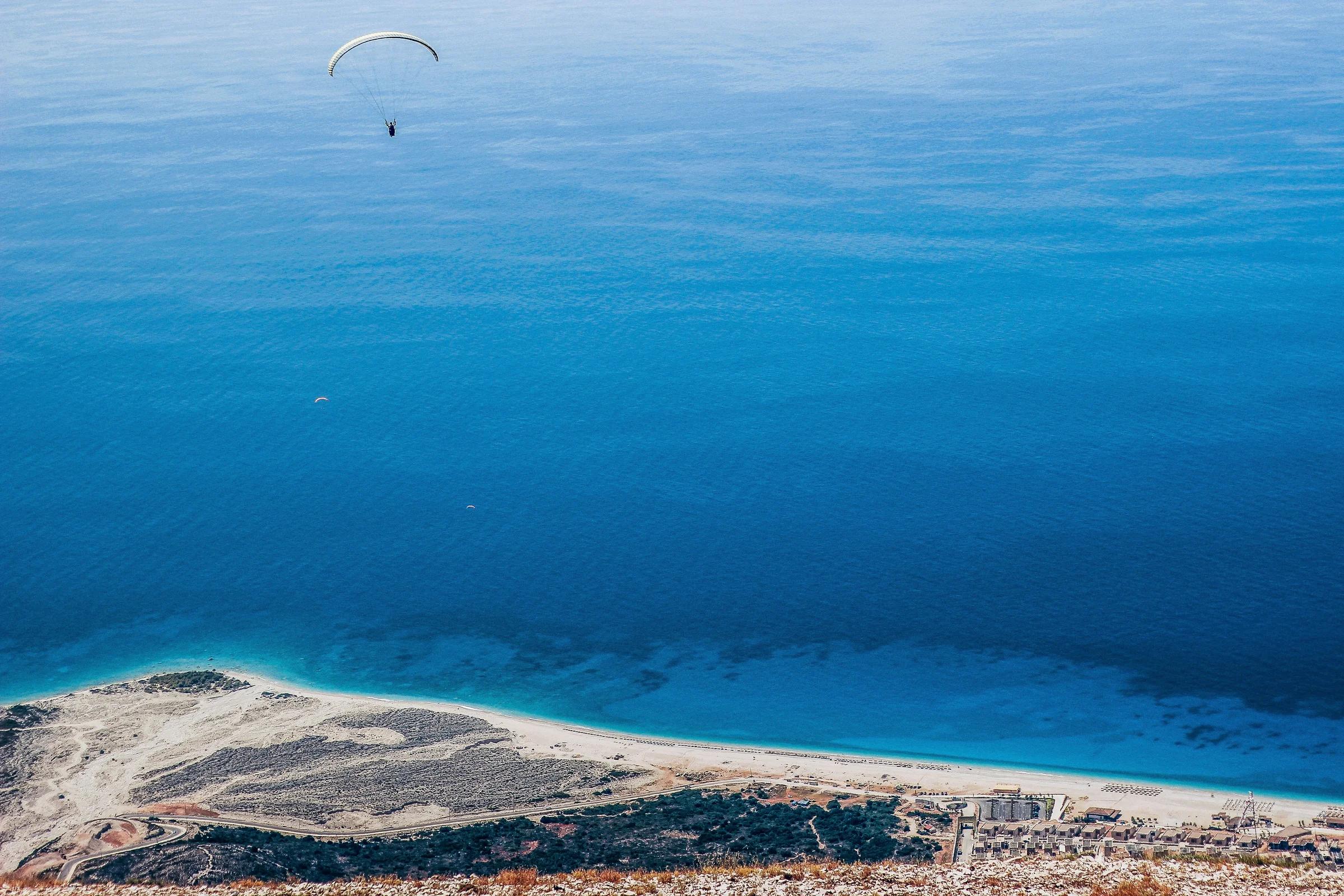 parachute over island