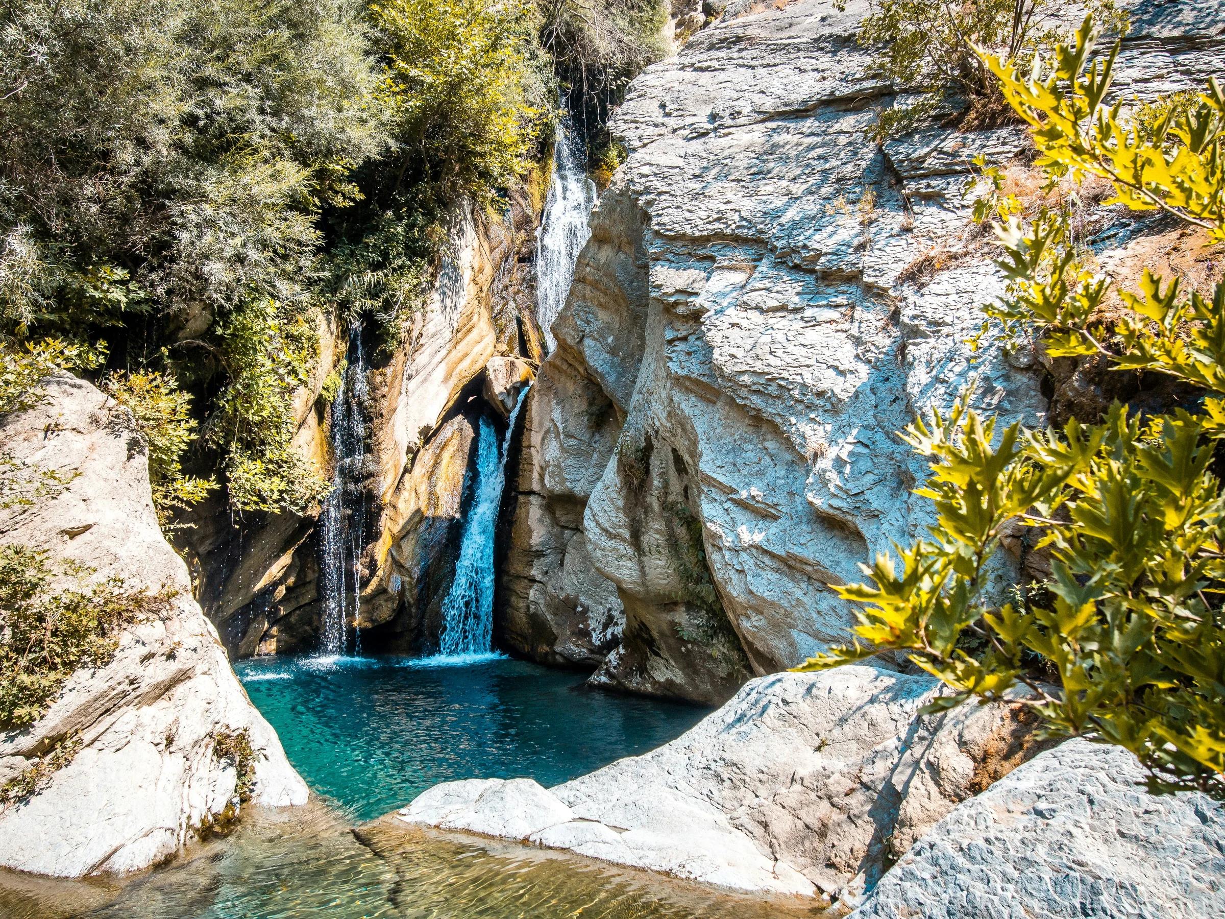 a waterfall in a cave
