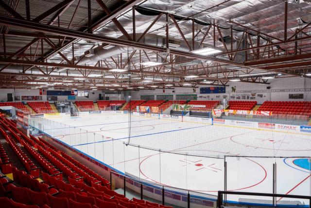 Ice rink inside the Max Bell Centre in Calgary, Alberta.