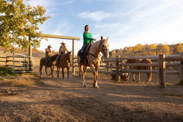 Group of riders going out on a trail ride in Diamond Valley.