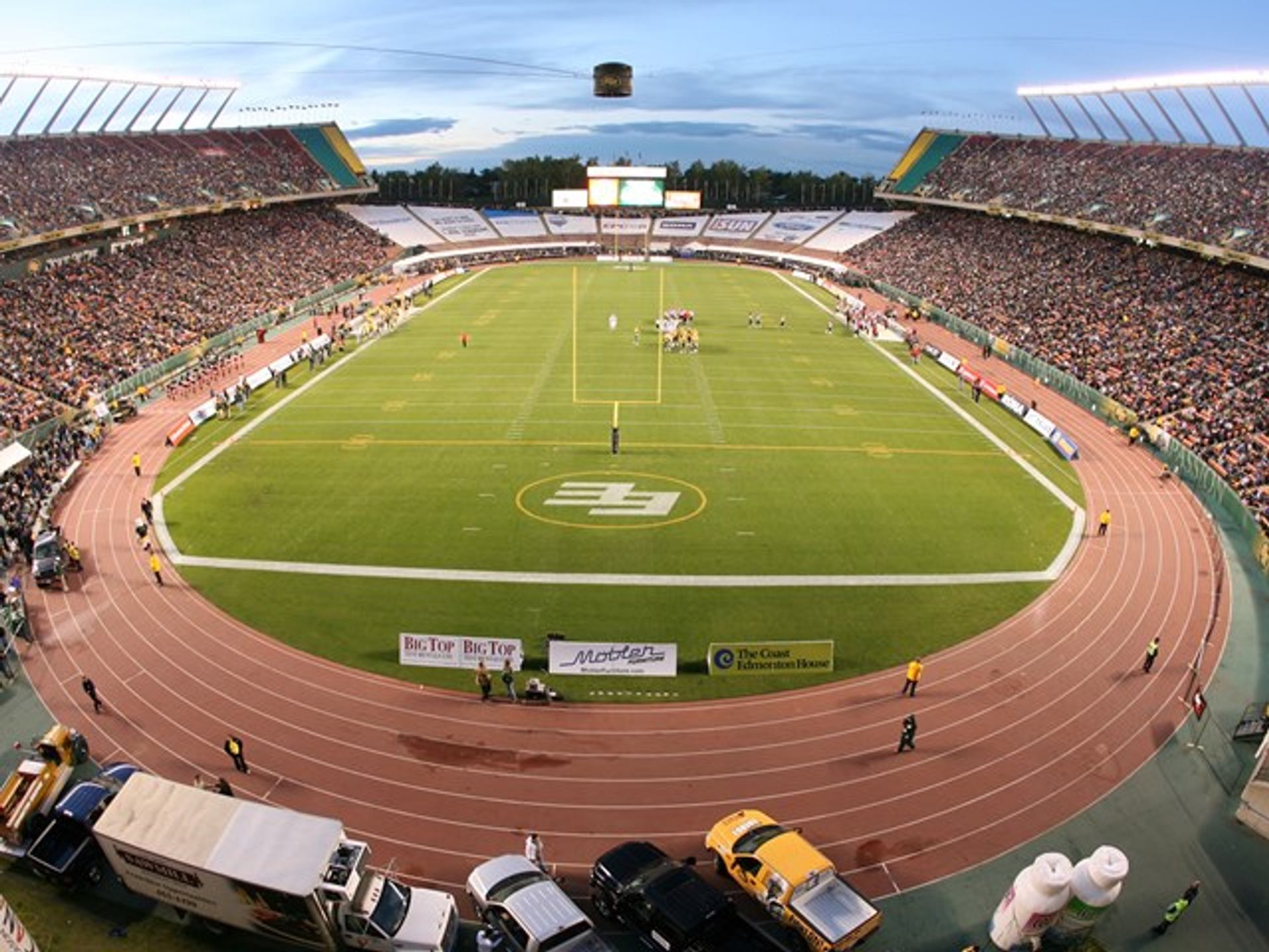 High above the crowd at an Edmonton Elks home game in Commonwealth Stadium.