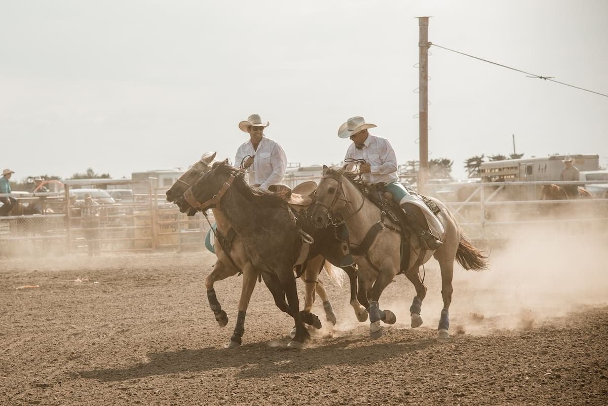 Two men riding horses