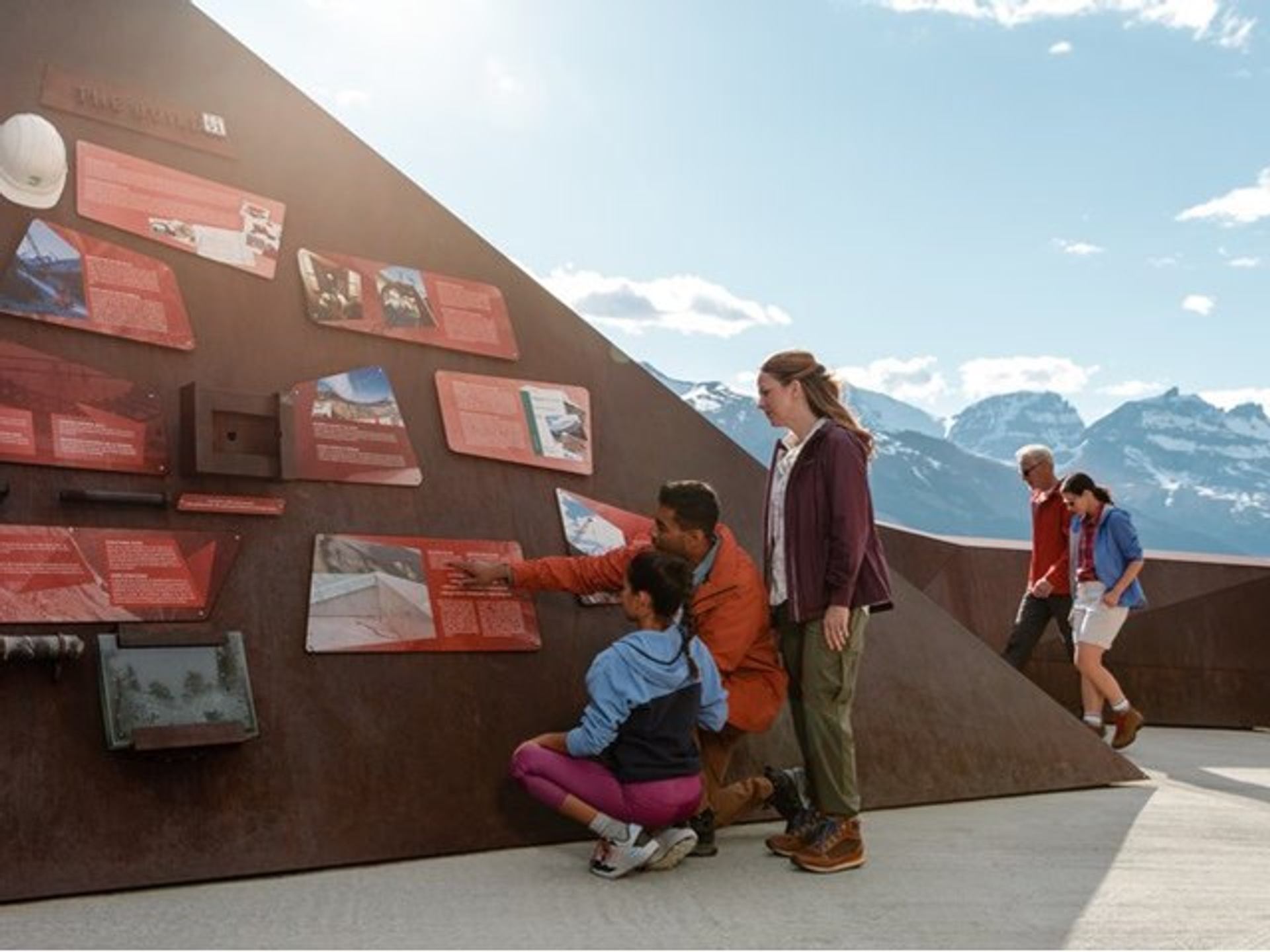 People standing on the Columbia Icefield Skywalk in Jasper National Park.