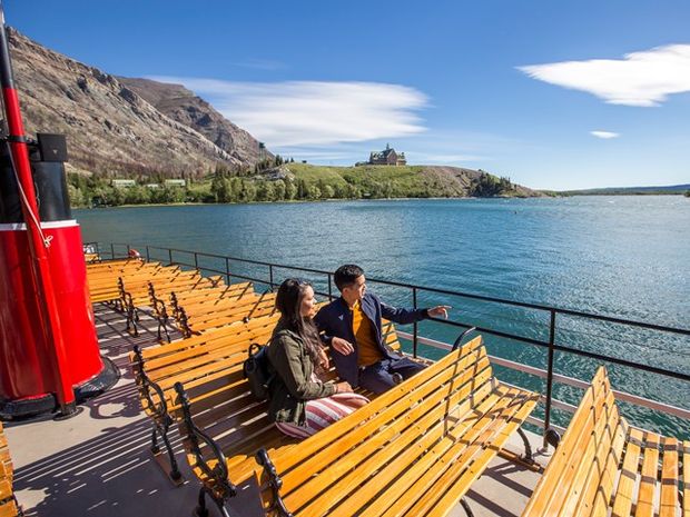 Couple on the Shoreline Cruise at Waterton Lakes.