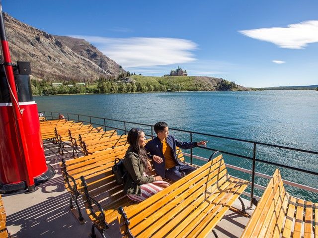 Couple on the Shoreline Cruise at Waterton Lakes.