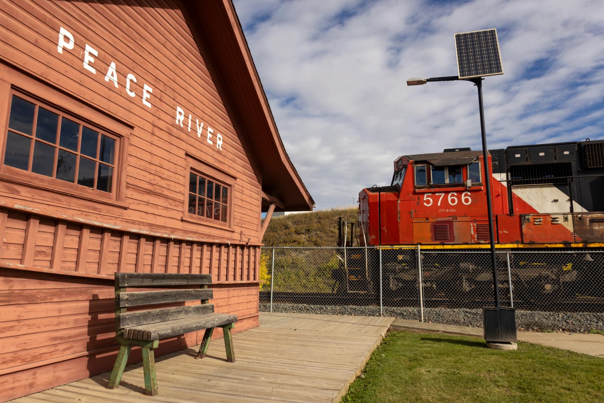 Exterior of Peace River Northern Alberta Railway Station.