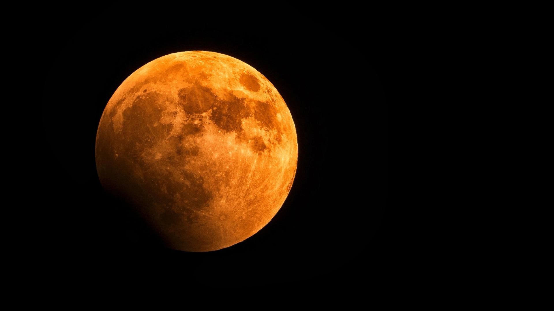 Blood moon glowing in the sky.