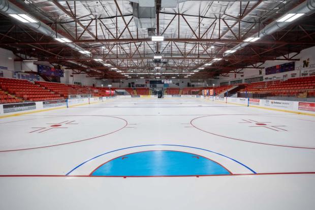 Hockey rink inside the Max Bell Centre in Calgary, Alberta.