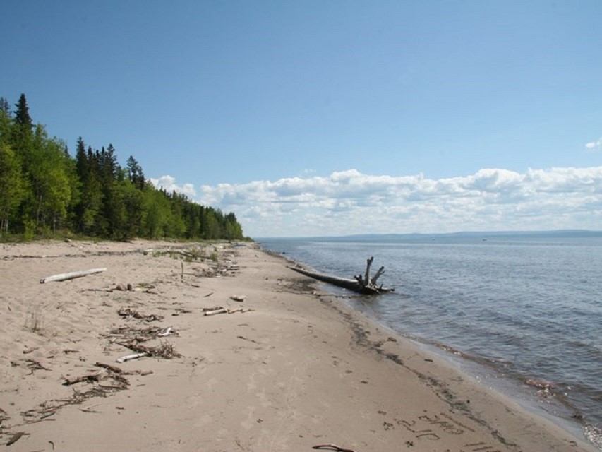 A sandy beach on the shore of Lesser Slave Lake.