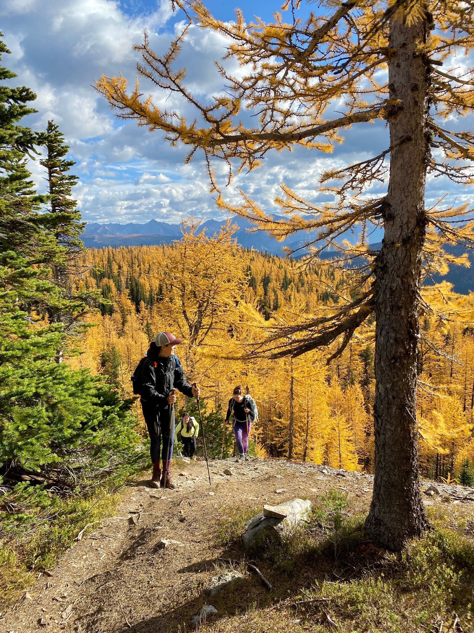 group hiking in fall