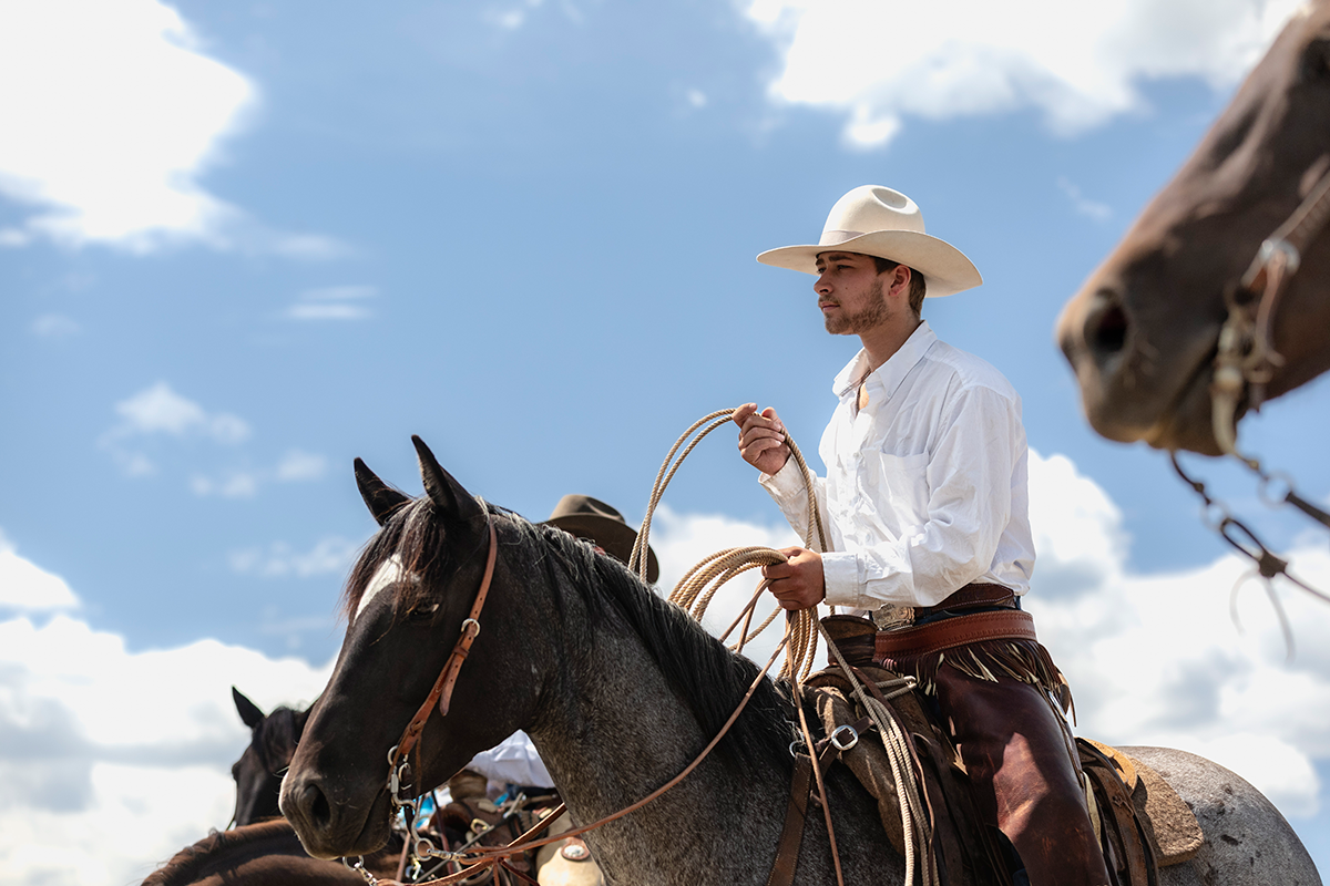 A man on his horse getting ready to rope