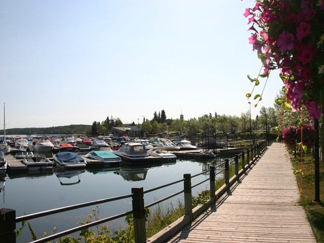 A boardwalk going to the Marina