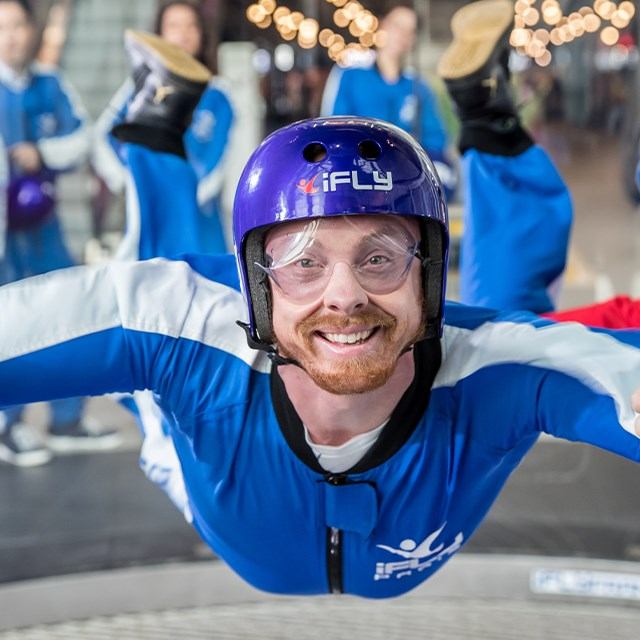 A man inside the skydiving tunnel
