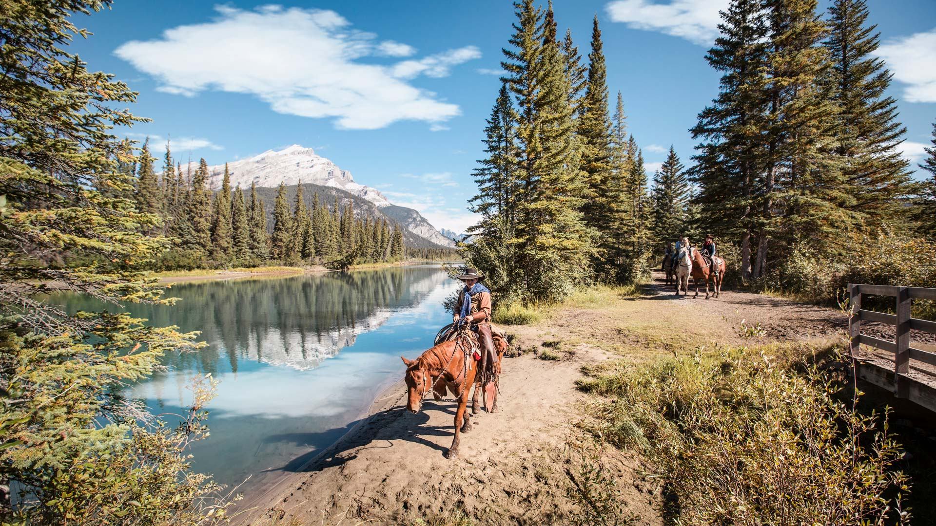 A person on horseback on a trail