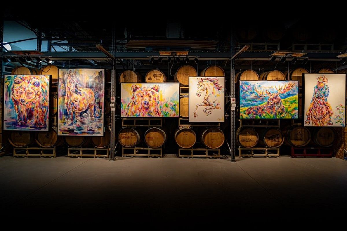 Art work on display in the tasting room.