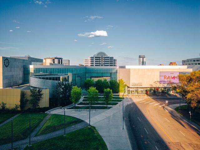 Aerial view of the Royal Alberta Museum in the summer.