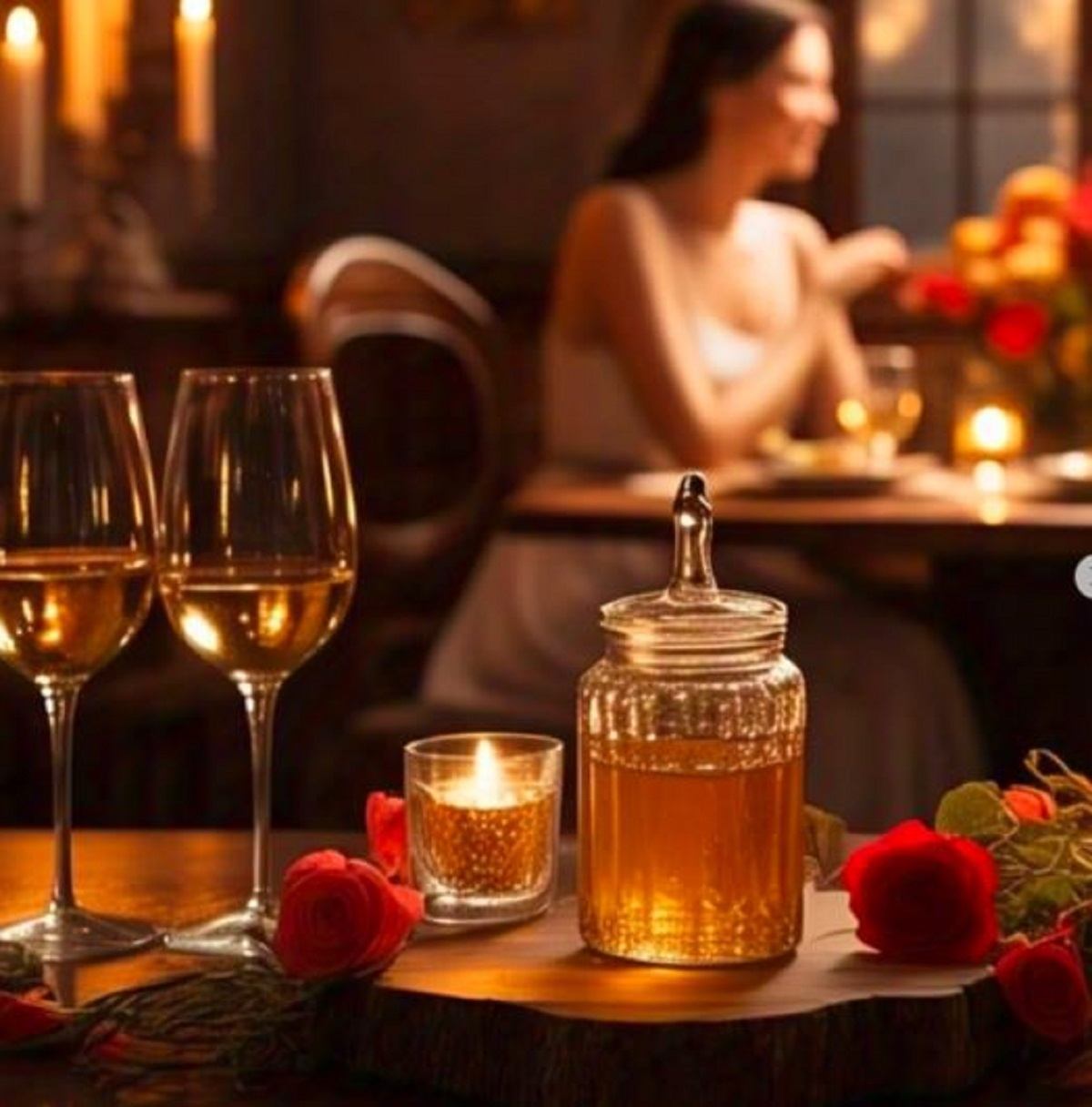 A couple enjoying wine on Valentines Day