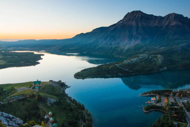 Aerial shot of Waterton Lakes.