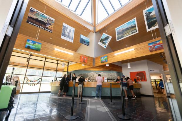 Interior of Canmore Visitor Information Centre.