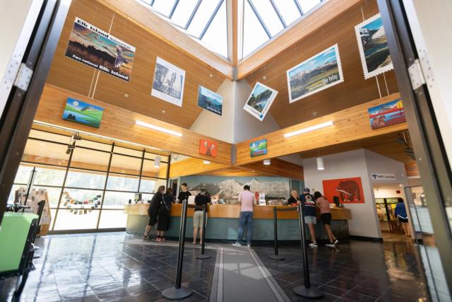 Interior of Canmore Visitor Information Centre.