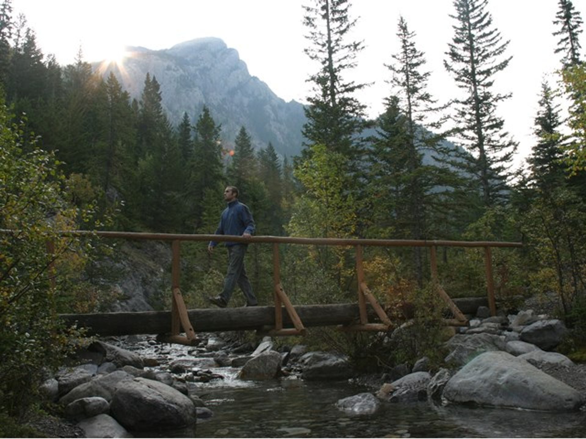 Scenic shot of bridge over river in Bow Valley Provincial Park.