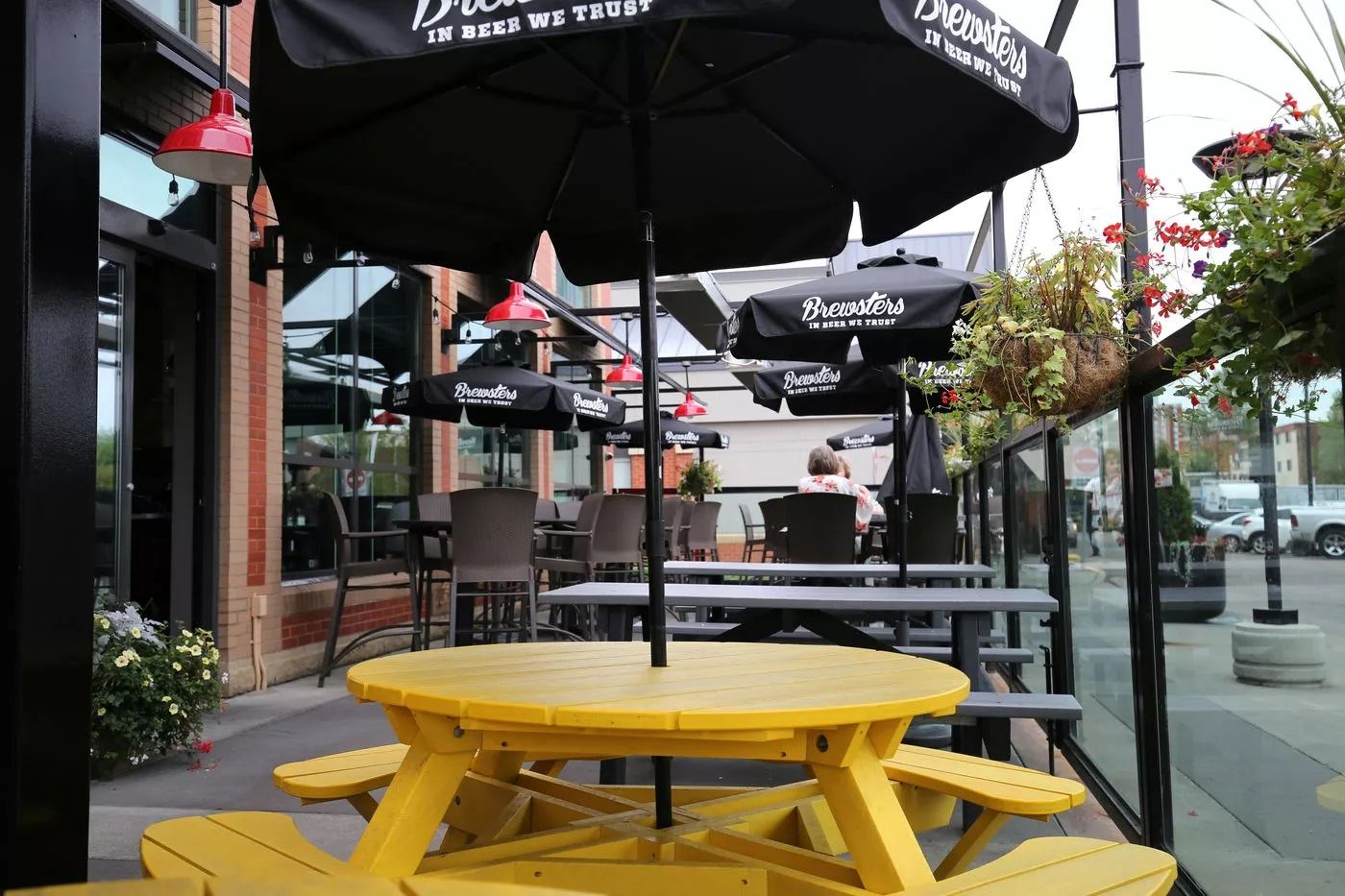 The patio at Brewsters with umbrellas