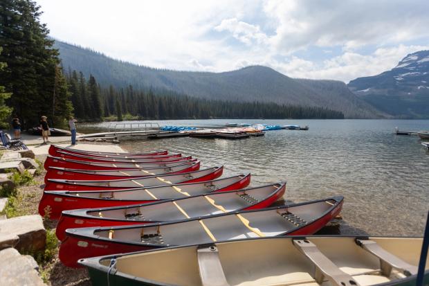 Canoes at Cameron Lake, in Waterton Lakes National Park.