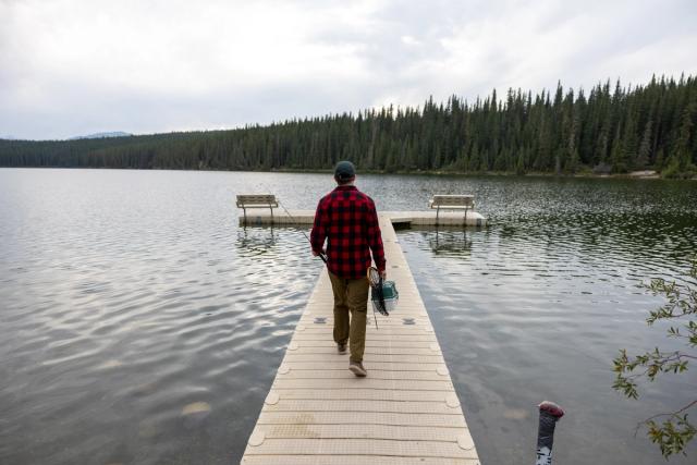 A man fishing at Fish Lake.