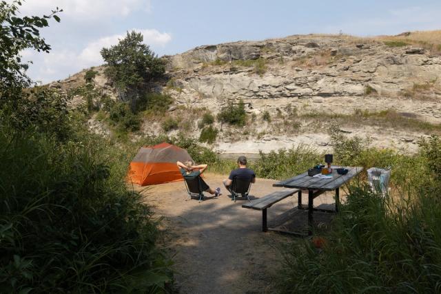 A campsite at Lundbreck Falls Campground.