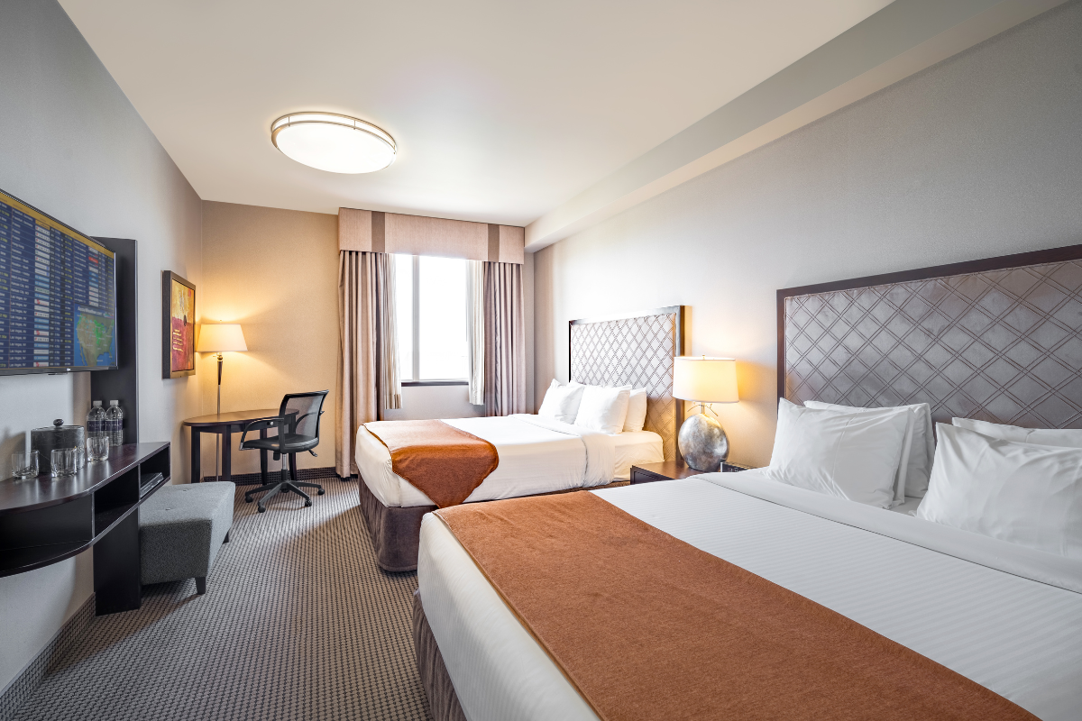 A guest room with two beds