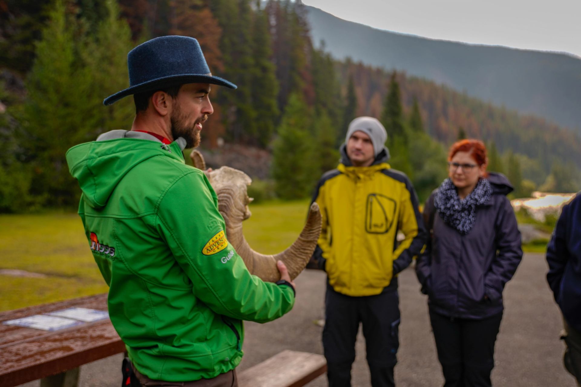 A guide talking to a group of people