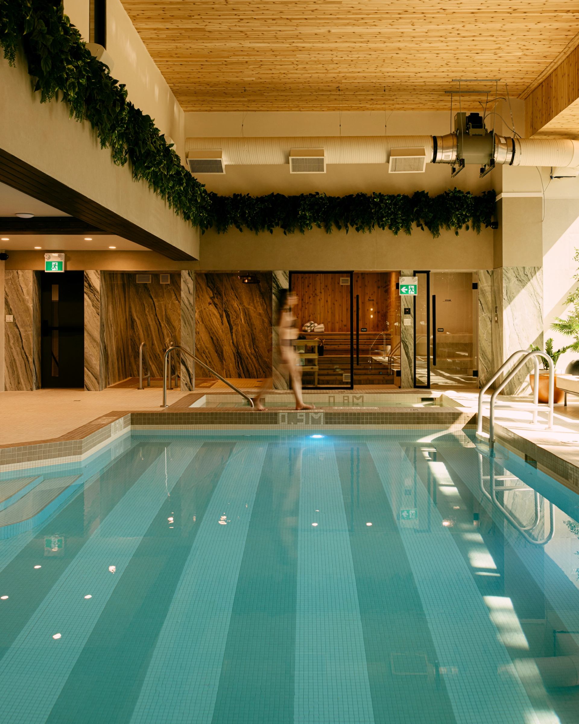 The Nora Pool with salt water pool, steam room, sauna, hot tubs & cold plunge.