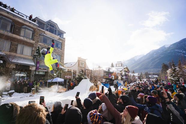 Crowd of people watching skijoring during Snow Days in Banff.