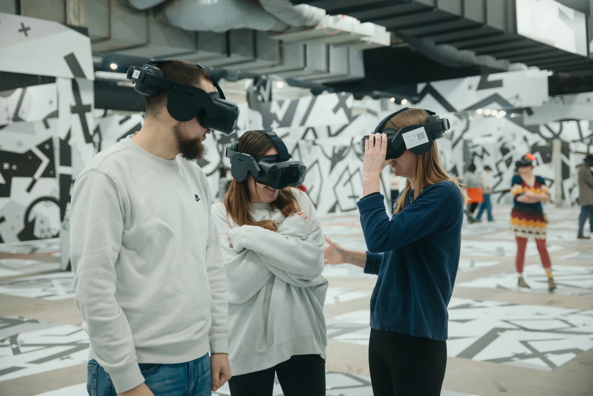 A group a friends enjoying the VR experience