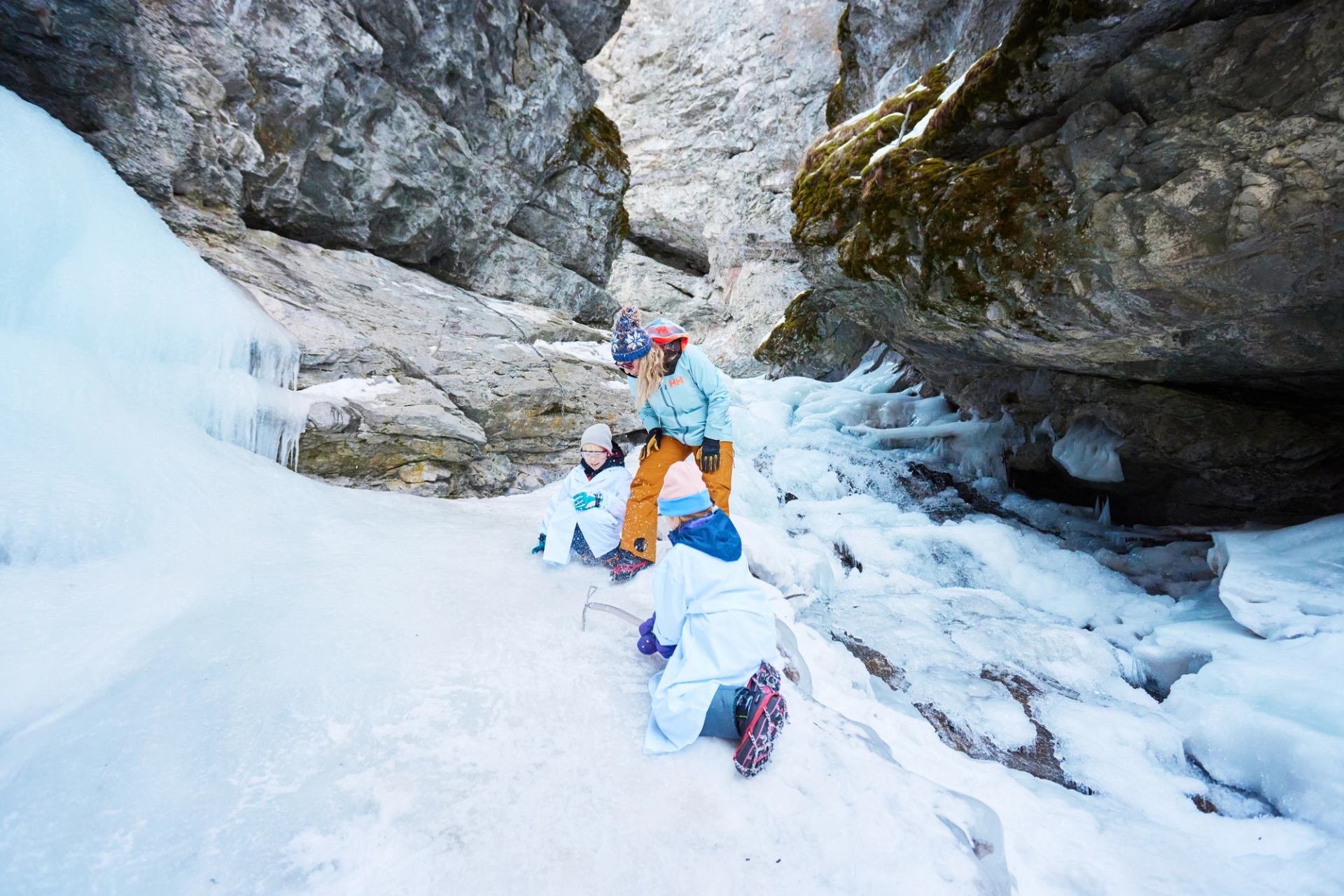 Ice-walk with children exploring nature with Uplift Adventures at Star Creek Falls 