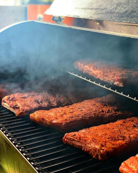 Ribs on the smoker at Last Chance Saloon.