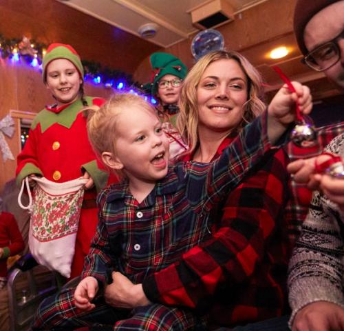 Family enjoying the Polar Express train ride