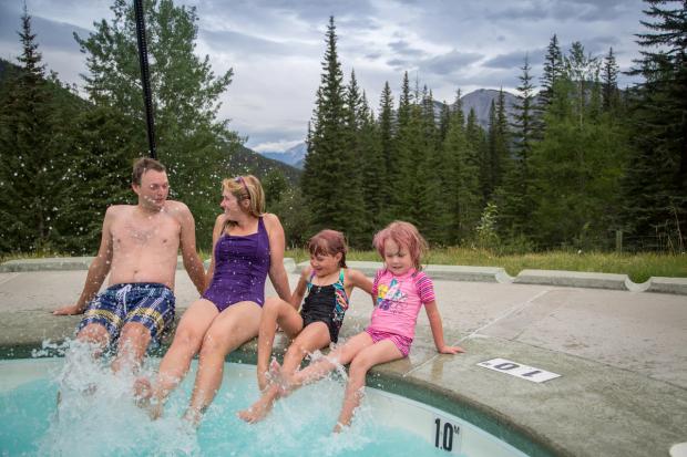 Family enjoying the pool at Miette Hot Springs.