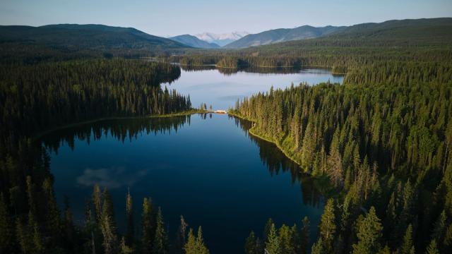 Aerial of two lakes in Hinton.