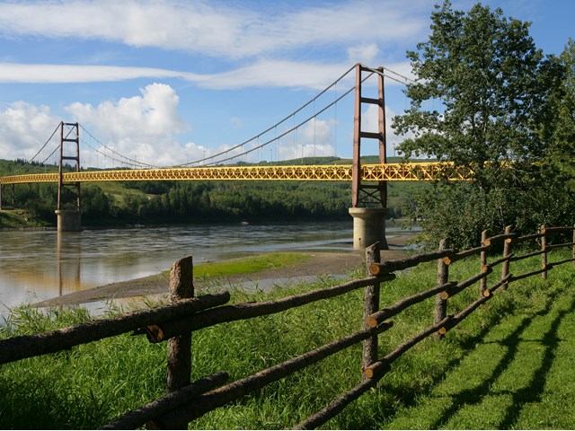 Suspension bridge over the Peace River at Historic Dunvegan.