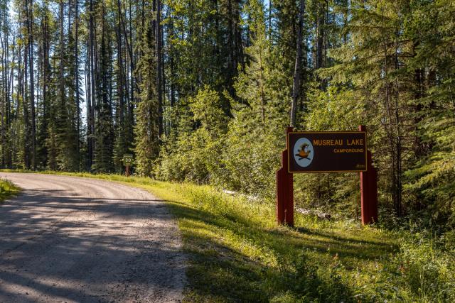 The sign at Musreau Lake Campground.