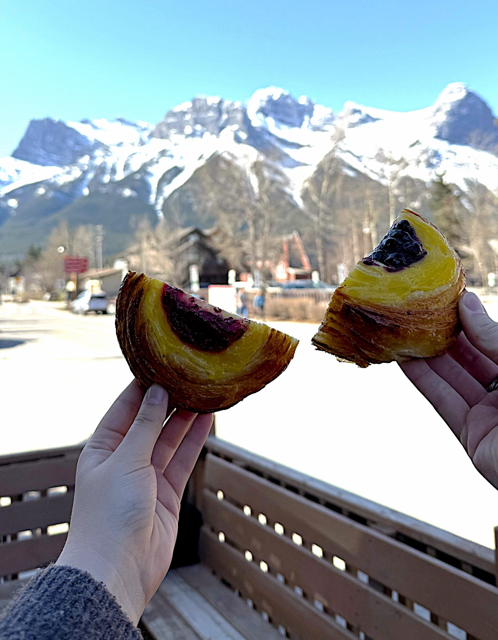Pastry in front of mountains
