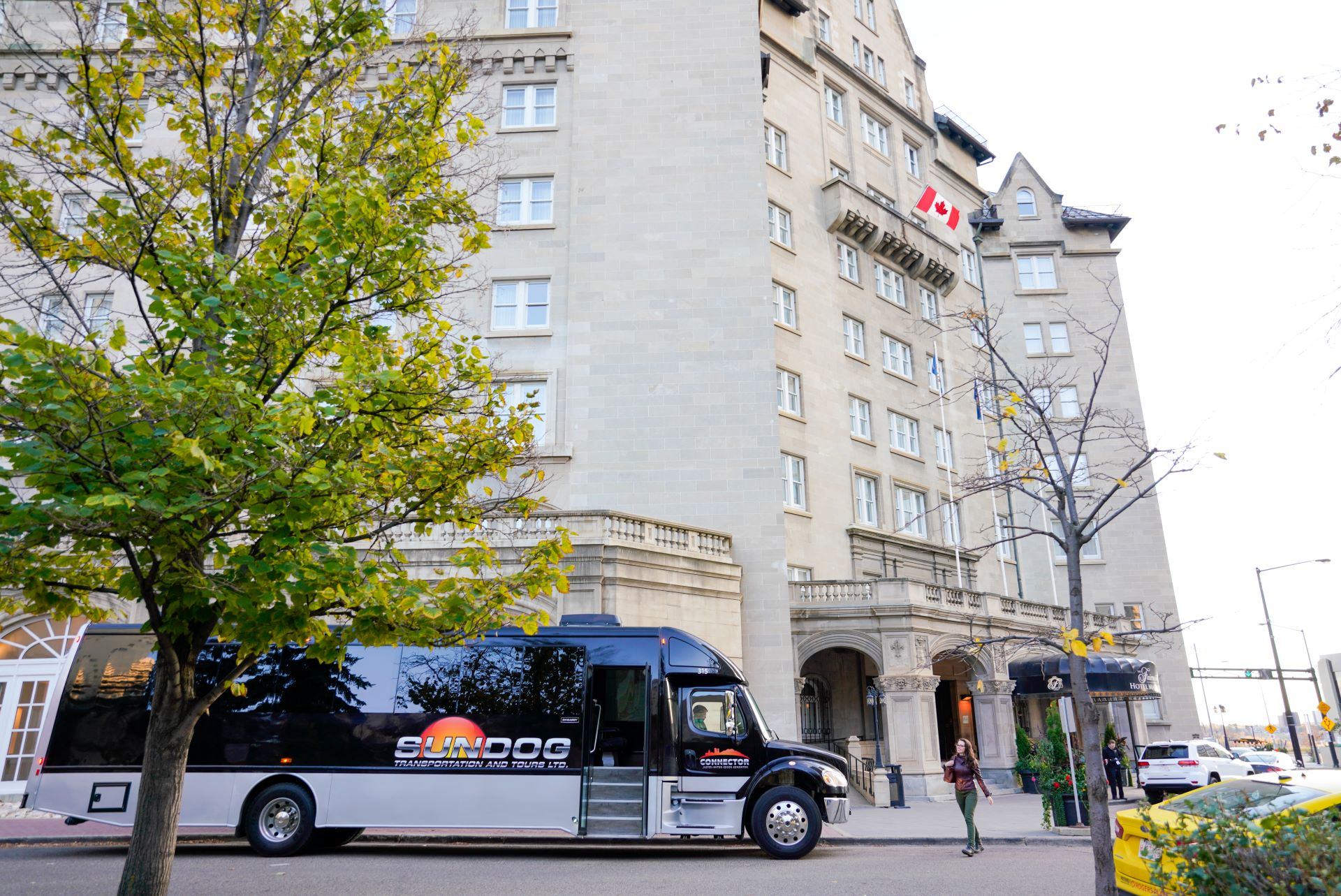 Edmonton bus going through the city.